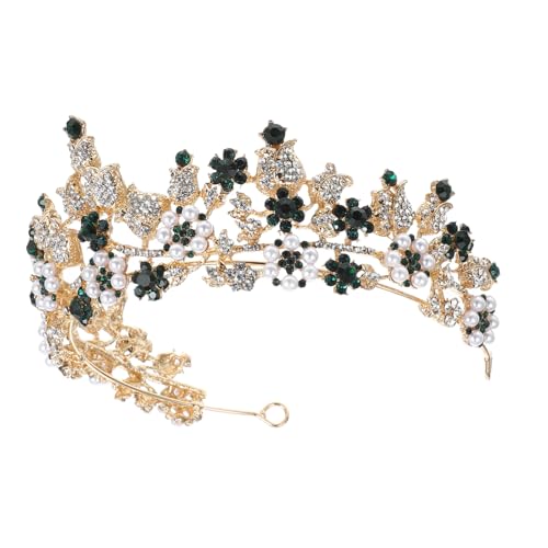 Vaguelly Braut Tiara mit Strassbesetztem Leichtem Design Goldgrünes Haarband Zierliche Kopfschmuck Krone für Damen Geeignet für Hochzeit Festzug Geburtstag und Brautaccessoire von Vaguelly