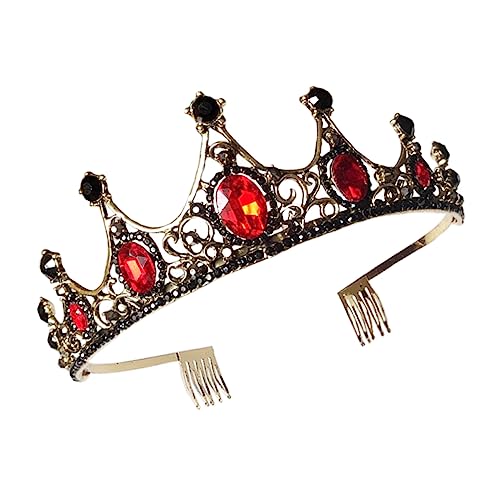 Vaguelly Brautkrone mit Strasssteinen und Haarkamm Modisches Hochzeits Haarschmuck Accessoire in Rot und Gold Stilvolles Prinzessinnen Diadem für Frauen und Besondere Anlässe von Vaguelly