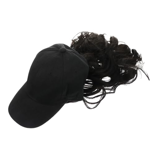 Vaguelly Damen Baseballmütze Perücke Lang Lockig Natürliche Farbe Verstellbar Komfortabel Mode Cosplay Haarteil von Vaguelly