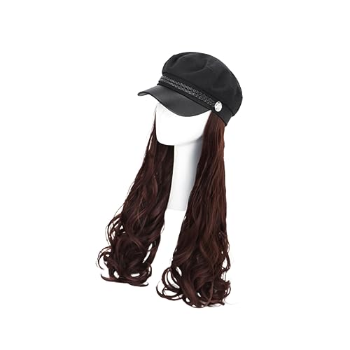 Vaguelly Damen Perücke mit Mütze Lockig Hochtemperaturfaser Modisches Haarteil Leicht Braun Für Karneval Cosplay Halloween Party von Vaguelly