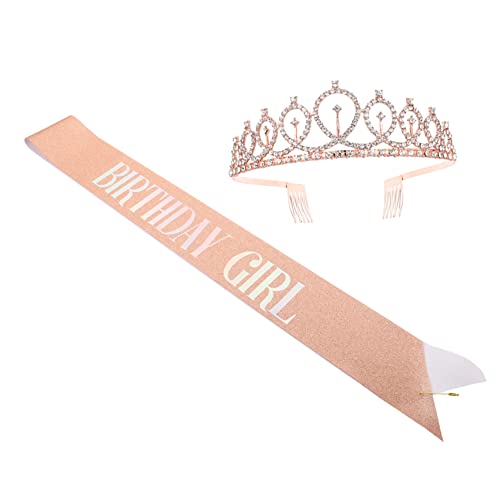 Vaguelly 1satz Geburtstagskrone Und Schärpe Set Für Mädchen Geburtstagsdeko Mit Glitzernder Schärpe Und Krone Für Unvergessliche Feiern von Vaguelly