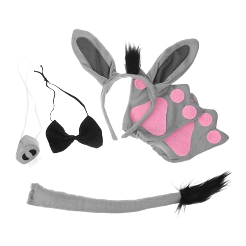 Vaguelly Esel Kostüm Set Teilig mit Eselohren Haarreif Handschuhen und Krawatte Robustes Tier Kostüm Zubehör für Partys Auftritte und Fasching Graues Animal Dress Up für Mädchen von Vaguelly