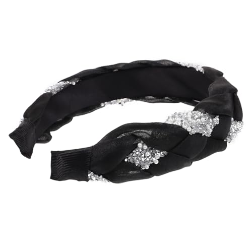 Vaguelly Feines Schwarzes Haarschmuck Stirnband mit Strass und Kunstperlen Breiter Haarreifen für Party und Alltag Modisches Haarschmuck Accessoire für Damen und Besondere Anlässe von Vaguelly