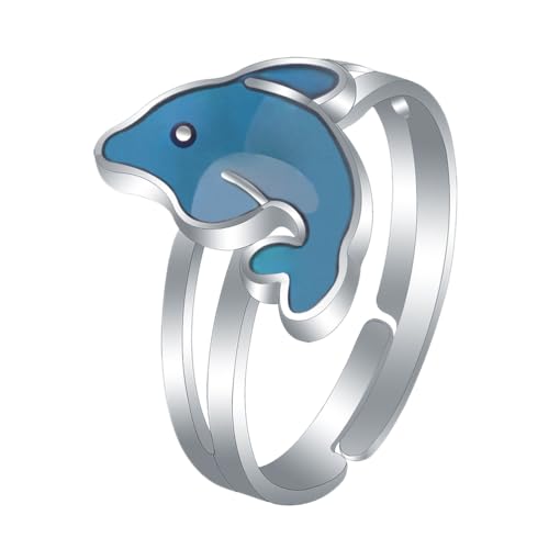 Vaguelly 1 Stk. Farbwechsel Stimmungsringe Fingerringe Kinder Stimmungsring in Delphin Einstellbare Wechselnde Gefühl Fingerring Temperatur Emotion für Damen von Vaguelly