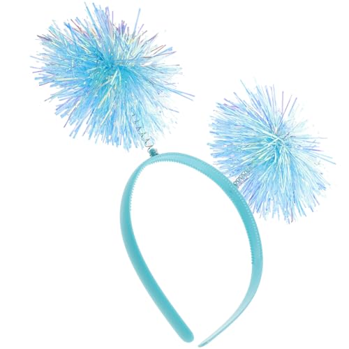 Vaguelly Folienstreifen-Pom-Pom-Stirnband Lametta Modisches Stirnband Flauschige Kugel-Haarschleife Cosplay-Haar-Accessoires Garnfedern Bommel-Kopfbedeckung Für Erwachsene Und Kinder Blau von Vaguelly