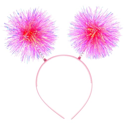 Vaguelly Folienstreifen-Pom-Pom-Stirnband Lametta Modisches Stirnband Flauschige Kugel-Haarschleife Cosplay-Haar-Accessoires Garnfedern Bommel-Kopfbedeckung Für Erwachsene Und Kinder Rosa von Vaguelly