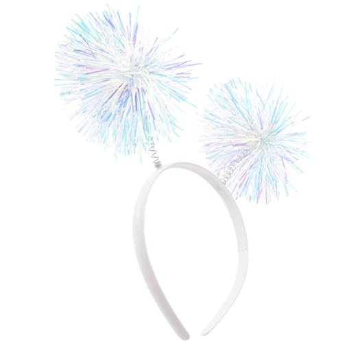 Vaguelly Folienstreifen-Pom-Pom-Stirnband Lametta Modisches Stirnband Flauschige Kugel-Haarschleife Cosplay-Haar-Accessoires Garnfedern Bommel-Kopfbedeckung Für Erwachsene Und Kinder Weiß von Vaguelly