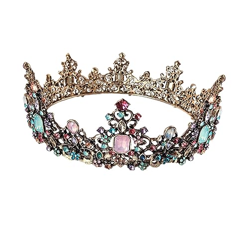 Vaguelly Goldene Alloy Haarschmuck mit Bunten Diamanten Braut Tiara für Frauen Prinzessinnen Krone Vintage Kopfschmuck für Hochzeit und Party von Vaguelly
