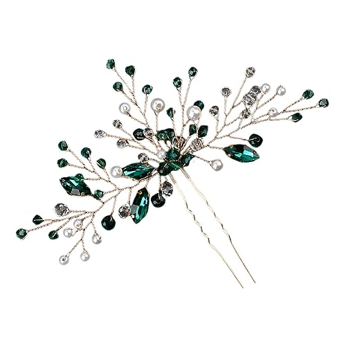 Vaguelly Haarnadel Kristall U Form Haarnadel Brautschmuck Haarschmuck Für Damen Strass Haarschmuck Metall Dunkelgrün von Vaguelly