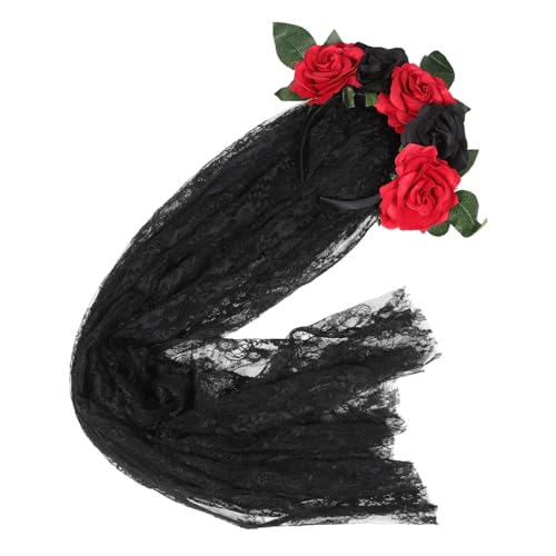 Vaguelly Gothic Blumenkranz Haarschmuck Mit Schleier Für Halloween Damen Stirnband Dekoration Für Partys Und Hochzeiten Rosen Und Spitze von Vaguelly