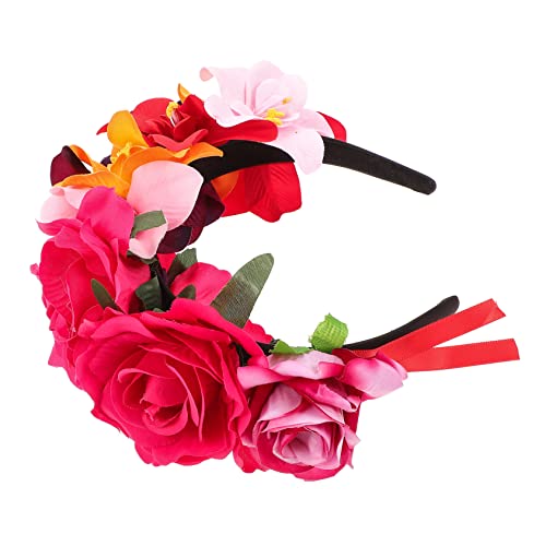 Vaguelly Halloween Haarschmuck Rosenblüten Haarreif Damen Karneval Blumenkranz Haarschmuck Cosplay Party Zubehör Rosa von Vaguelly