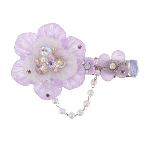 Vaguelly Handgefertigte Seiten-haarspange mit Künstlichen Perlen-tasseln Resin-blumen-design Zartes Flieder Einzigartiger Brautschmuck für Frauen Hochzeiten Partys Eleganter Haarclip von Vaguelly