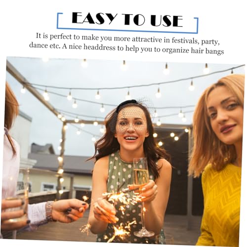 Vaguelly Handgefertigtes Damen Mesh Haarschmuck mit Diamantbesatz Leichter Vintage Schleier Kopfschmuck für Party Festival Eleganter Schwarzer Netz Haarschmuck für Frauen von Vaguelly