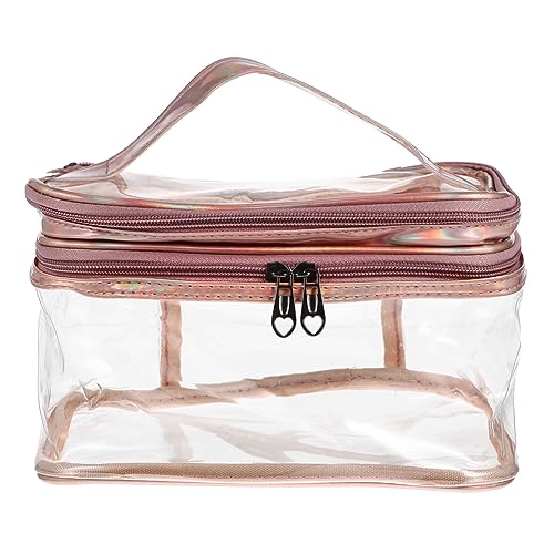 Vaguelly Transparentes Doppel-Layer Kosmetiktasche Wasserdichter Reise-Make-up Organizer Für Toilettenartikel Für Damen Und Trendigem Farbverlauf von Vaguelly