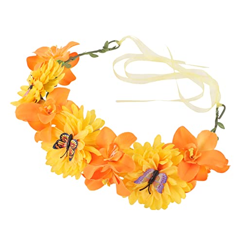 Vaguelly Head Ring Hochzeit Schmetterling Kind Blumenstirnband für Babys Blumenmädchen Kronen Haarband Blumenkrone für Mädchen Strandhaarkranz Stoff Orange von Vaguelly