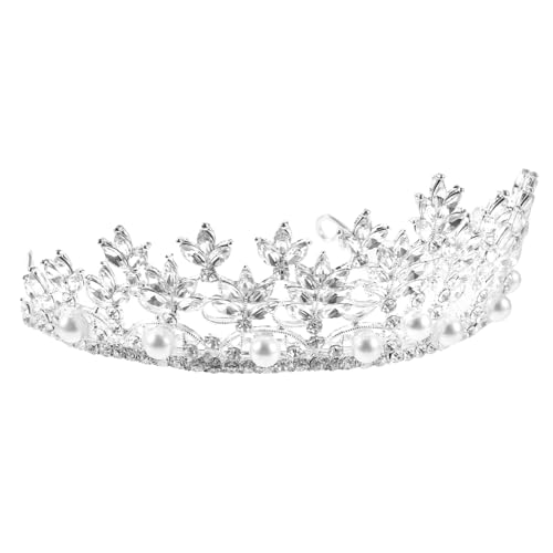 Vaguelly Hochzeit Braut Tiara Krone Stirnband mit Perlen und Strass Eleganter Haarschmuck für Braut Geburtstag Party und Festliche Anlässe Leicht und Komfortabel zu Tragen von Vaguelly