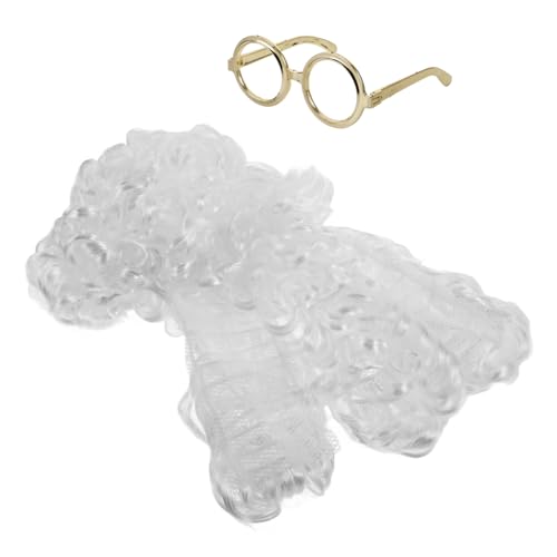 Vaguelly Judge Perücke Weiß Lockige Perücke Mit Goldrahmenbrille Für Halloween-kostüm Verkleidung Für Richterrollen Und Cosplay-partys Leicht Tragbar Und Bequem Aus Hochwertigem von Vaguelly