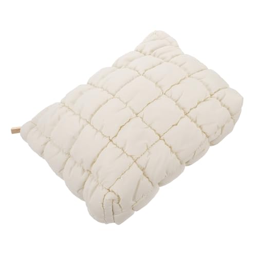 Vaguelly Kompakte Leichte Kosmetiktasche aus Weichem Daunenmaterial mit Praktischem Rasterdesign zur Organisierten Aufbewahrung Tragbare Make Up Tasche für Frauen Unterwegs Weiß von Vaguelly