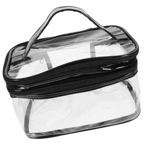 Vaguelly Make-up Tasche Groß Tragbarer Kosmetik Organizer Mit Doppeltem Fach Transparentes Design Für Und Alltag Vielseitig Einsetzbar Für Und Toilettenartikel Praktischem Tragegriff von Vaguelly