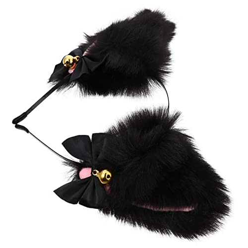 Vaguelly Niedlicher Katzenohren Haarreif mit Glocken Weicher Plüsch Cosplay Accessoire für Karneval Halloween Festliche Partys Angenehm zu Tragen Passend von Vaguelly