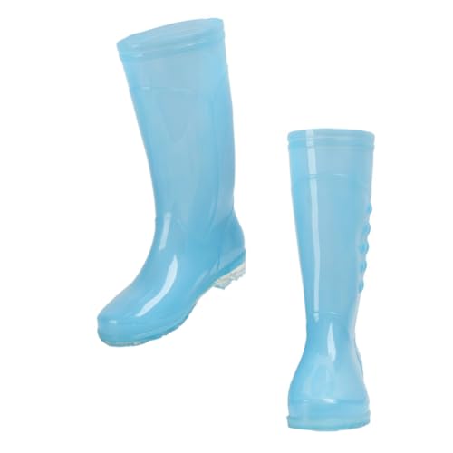 Vaguelly PVC Regenstiefel Damen Transparent Hohe Wasserdichte Outdoor Gummistiefel Rutschfest Abriebfest Schlichte Mode Für Nasse Tage Candy Blau von Vaguelly