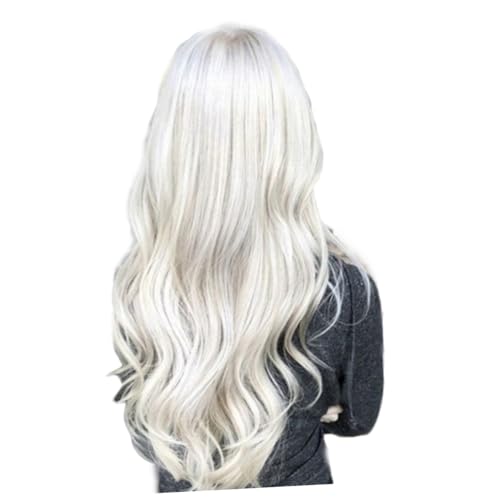 Vaguelly Perücke Damen Locken Weiße Perücke Lang Synthetische Haarperücke Für Cosplay Partys Alltag Kopfbedeckung Atmungsaktiv Und Bequem von Vaguelly