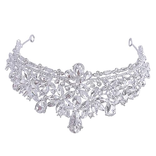 Vaguelly Rhinestone Braut Tiara Haarschmuck Damen Krone Diadem Leicht Elegant für Hochzeit Geburtstag Fotoshooting Silber von Vaguelly