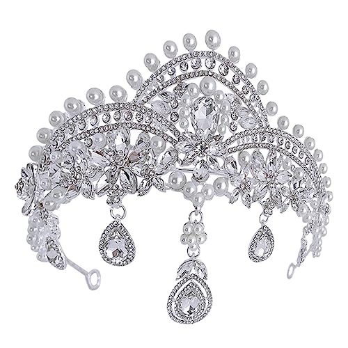 Vaguelly Rhinestone Brautkrone mit Perlen Leichtes Hochzeit Headband Tiara Haaraccessoire für Damen Geeignet für Braut Brautjungfern Besondere Anlässe und Geburtstagsfeiern von Vaguelly