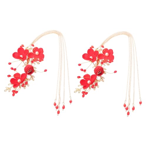 Vaguelly Rote Braut Haarspange mit Tasseln Chinesischer Hochzeitskopfschmuck Leichtes Langlebiges Haarschmuck für Frauen Festliche Haarclips für Hochzeit Party Alltag von Vaguelly
