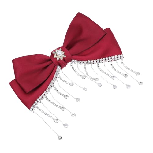 Vaguelly Rote Haarklammer mit Strasssteinen Schleifen Haarspange Dekorative Haarschleife für Mädchen Eleganter Haarschmuck für Büro Hochzeit und Alltag von Vaguelly