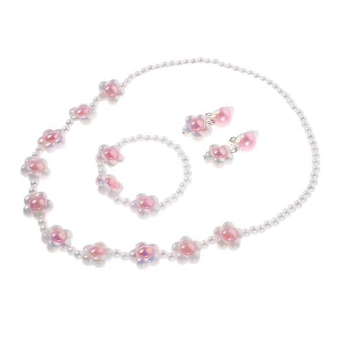 Vaguelly Schmuckset für Mädchen Langlebige Perlen Blumen Halskette Armband Ohrringe Komfortabel Eleganter Prinzessinnen Stil für Geburtstage Feste Hochzeiten von Vaguelly