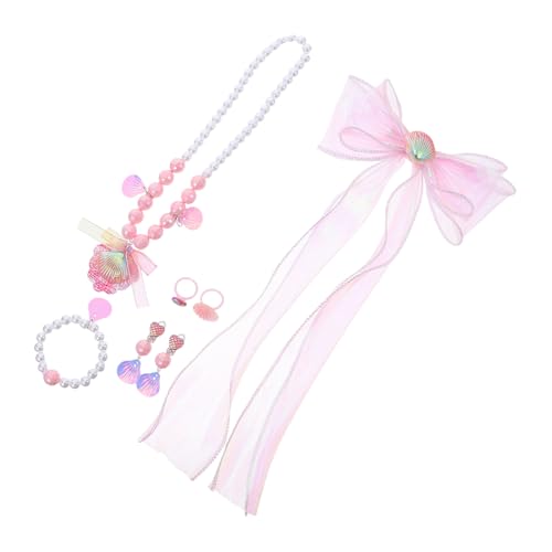Vaguelly Schmuckset für Mädchen Meerjungfrau Prinzessin Set mit Schleifen-haarclips Muschel Halskette Perlen Armband Ohrringen und Ring für Geburtstagsfeiern und Rollenspiele von Vaguelly