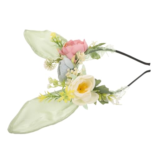 Vaguelly Süßes Bunny Ohren Haarreif mit Realistischen Blumen Leichtes Komfortables Stirnband für Damen und Teens für Ostern Hochzeiten Geburtstagsfeiern Cosplay und Fotoshootings von Vaguelly