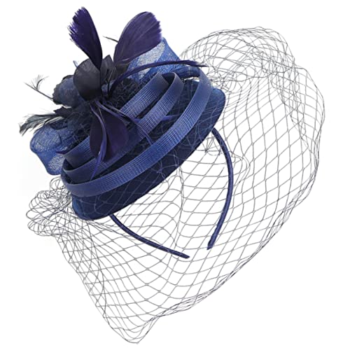 Vaguelly Tea-Party-Hut Braut Rand eins Jack Stirnband Klammer schleifen haarspange tragegurt stutzenhalter Haarband Fascinator-Clip Banketthut für Frauen Retro-Fascinator Kunstfeder Navy von Vaguelly