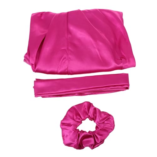 Vaguelly 1satz Langes Haarschutz Frauen Drei Teile Elastische Satin-haube Für Schlaf Und Haarpflege Für Lockiges Haar Leuchtendem Rosarot von Vaguelly