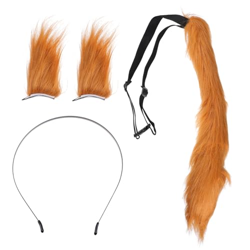 Vaguelly 1satz Cosplay Tierkostüm Mit Plüsch Tierohren Und Lange Fuchsaccessoires Für Festivals Partys Und Verkleidungen Und Zu Tragen von Vaguelly