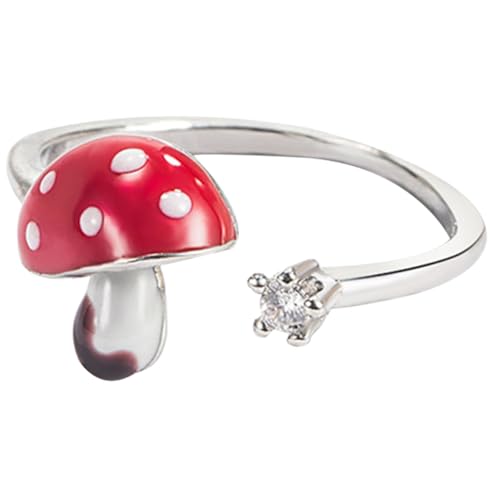 Vaguelly Verstellbarer Offener Damenring Pilz Design Alloy Leicht Kratzfest Modisch Finger Schmuck für Frauen und Teenager Alltag von Vaguelly