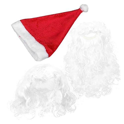 Vaguelly Weicher Santa Beard Wig mit Mütze und Bart Leichter Langlebiger Weihnachtsmann Kopfschmuck für Karneval Familienfeier und Weihnachtsdeko Verstellbar und Natürlich Aussehendes von Vaguelly