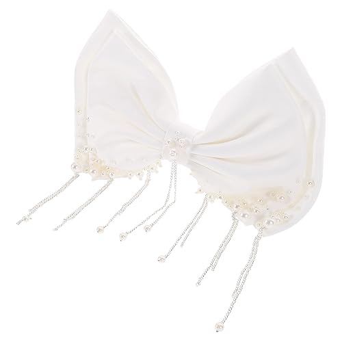 Vaguelly Weiße Perlen Haarspange mit Schleife Modisches Haarschmuck Accessoire für Damen Langlebig Metall für Hochzeit Büro Schule und Alltag von Vaguelly