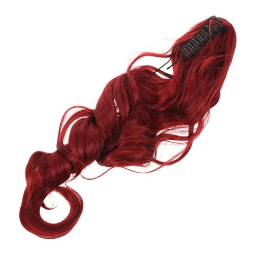 Vaguelly Welliges Clip Pferdeschwanz Haarteil Lang Synthetische Ponytail Extension Weich Natürlich Aussehend Rot für Frauen Vielseitig Leicht zu Befestigen von Vaguelly