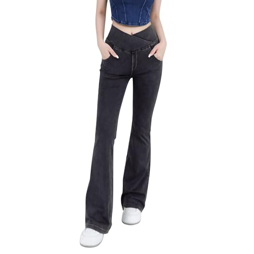 Elegante Schlaghosen für Damen | Bequemer Stretchstoff für Büro und Alltag Boot Cut Jeans Lang Weitem Bein Hose Hohe Taille Schlaghose Sportlich Flared Jeans Atmungsaktiv Jeans Y2K Streatwear von VaiKanhai