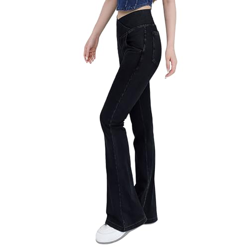 Elegante Schlaghosen für Damen | Bequemer Stretchstoff für Büro und Alltag Boot Cut Jeans Lang Weitem Bein Hose Hohe Taille Schlaghose Sportlich Flared Jeans Atmungsaktiv Jeans Y2K Streatwear von VaiKanhai