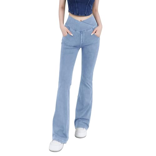 Elegante Schlaghosen für Damen | Bequemer Stretchstoff für Büro und Alltag Boot Cut Jeans Lang Weitem Bein Hose Hohe Taille Schlaghose Sportlich Flared Jeans Atmungsaktiv Jeans Y2K Streatwear von VaiKanhai