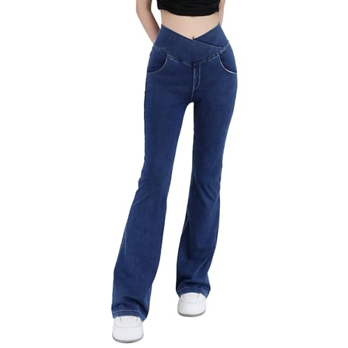Elegante Schlaghosen für Damen | Bequemer Stretchstoff für Büro und Alltag Boot Cut Jeans Lang Weitem Bein Hose Hohe Taille Schlaghose Sportlich Flared Jeans Atmungsaktiv Jeans Y2K Streatwear von VaiKanhai