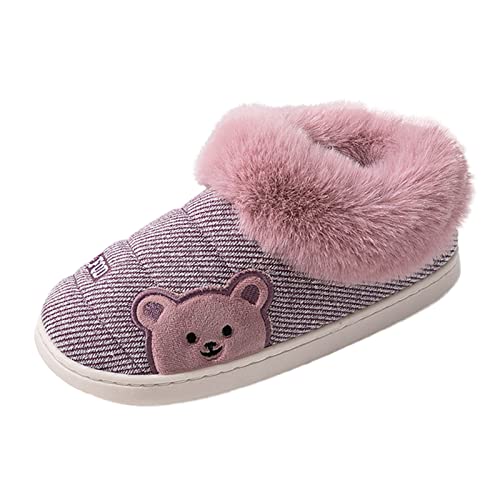 Filzpantoffeln Unisex Elegante Geschlossen Pantoletten Filzpantoffeln Filzpantoffeln Pantoffeln Herren Tier Geschlossen Fuzzy Kuschelig Hüttenschuhe Damen-Paar-Baumwollhausschuhe (Purple, 38-39) von VaiKanhai