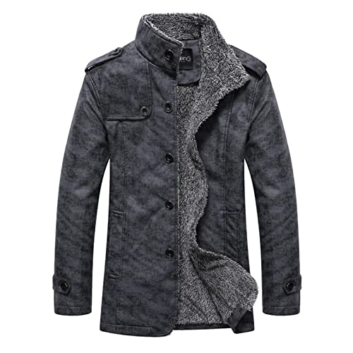 Herren Mantel Winter Flanell Fleece Ledermantel Warm Wildleder Jacke Kunstleder Jacke Herren Stehkragen Winterjacke Trachtenjacken Vintage Mantel Männer Winter Lederjacke M-XXL von VaiKanhai