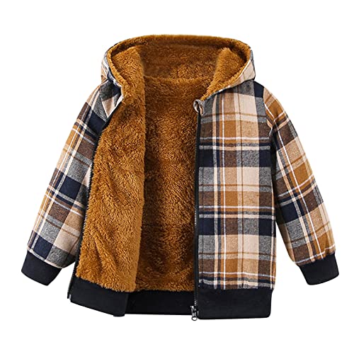 Kinder Kleinkind Fleece gefütterte warme Hemdjacke Plaid Langarm Kapuze Full Zip Baby Jungen Mädchen Herbst Winter Hoodie Hemd Mantel Outwear Langarmshirt Schwarz 92 (Brown, 2-3 Years) von VaiKanhai