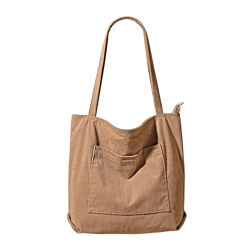 Kosmetik Taschen Damen Set Frauen Frühling Und Herbst Freizeit Solide Cord Große Kapazität Wasserdicht Retro Vielseitige Zipper Schulter Tasche Umhängetaschen 20 L (Khaki, One Size) von VaiKanhai