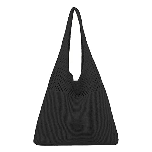 Kosmetik Taschen Klein Damen Frühjahr/Sommer Retro hohl gestrickte Handheld One Shoulder Weste Tasche Geld Taschen Kellnerbörse (Black, One Size) von VaiKanhai