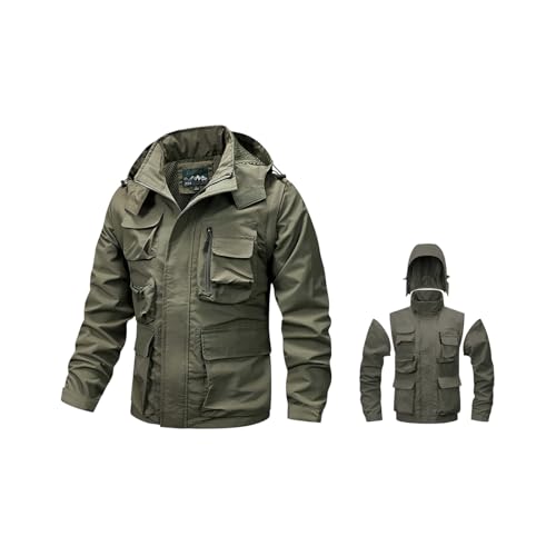VaiKanhai Angler Jacke Herren Leicht Herausnehmbares Kapuzen und Langarm 2in1 Anglerweste Sommer Multi Taschen Taktische Jacke Baggy | Herren Atmungsaktiv Bomberjacke Fliegerjacke von VaiKanhai